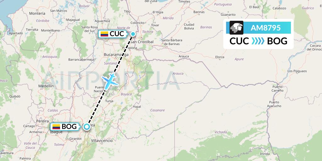 AM8795 Aeromexico Flight Map: Cucuta to Bogota