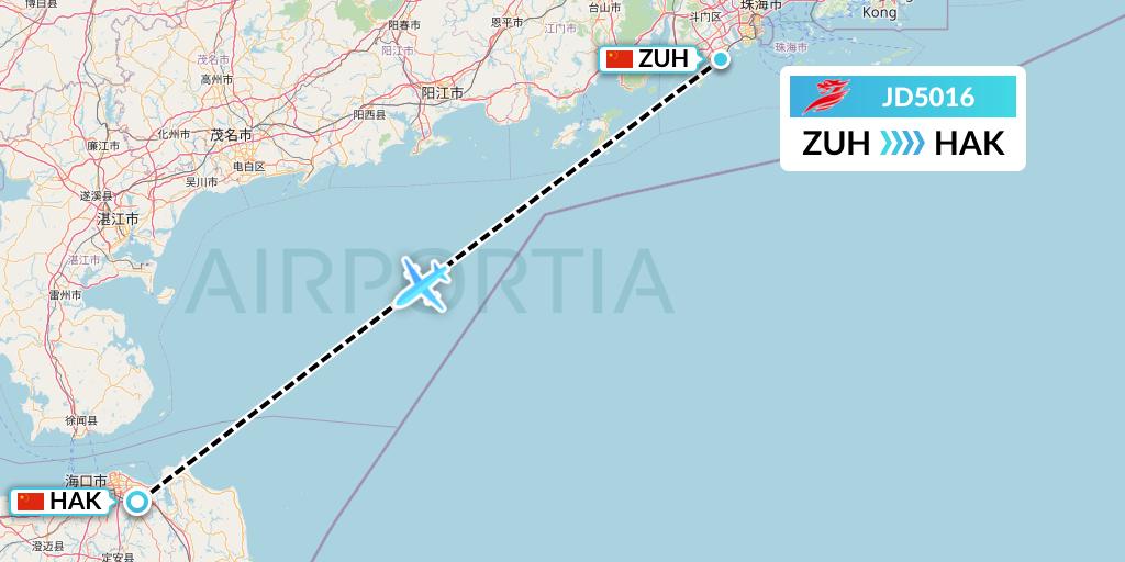 JD5016 Capital Airlines Flight Map: Zhuhai to Haikou