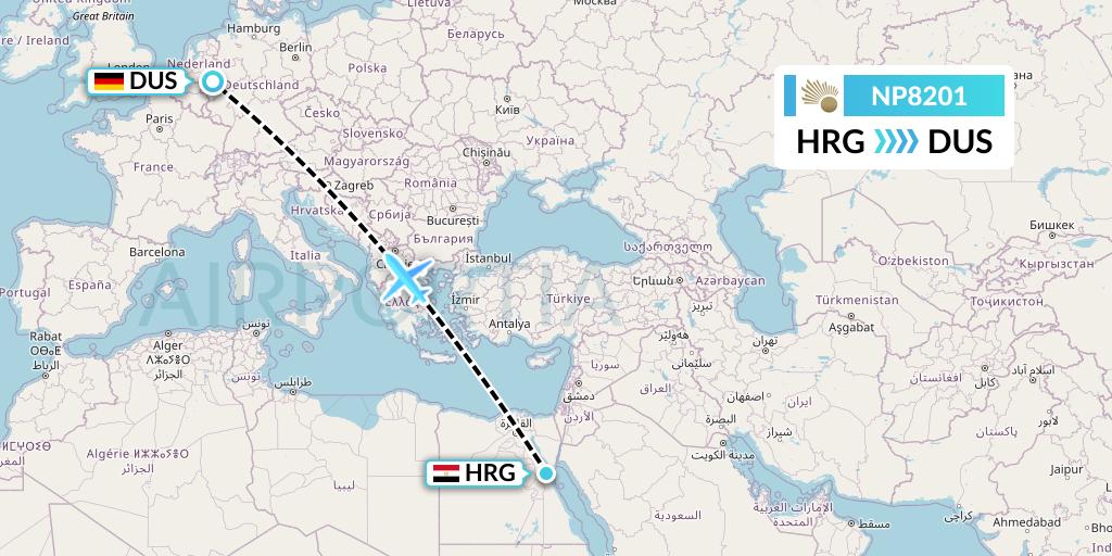 NP8201 Nile Air Flight Map: Hurghada to Dusseldorf