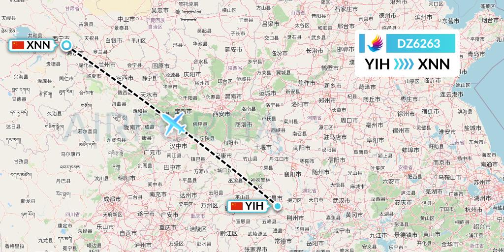 DZ6263 Donghai Airlines Flight Map: Yichang to Xining