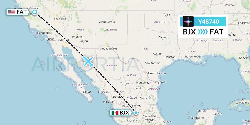 Y48740 Volaris Flight Map: Silao to Fresno