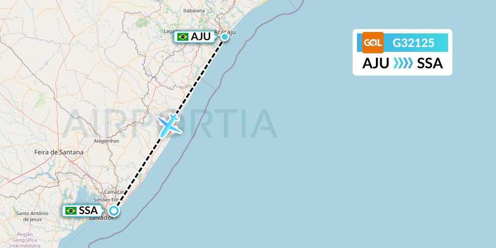 G32125 GOL Transportes Aeros Flight Map: Aracaju to Salvador