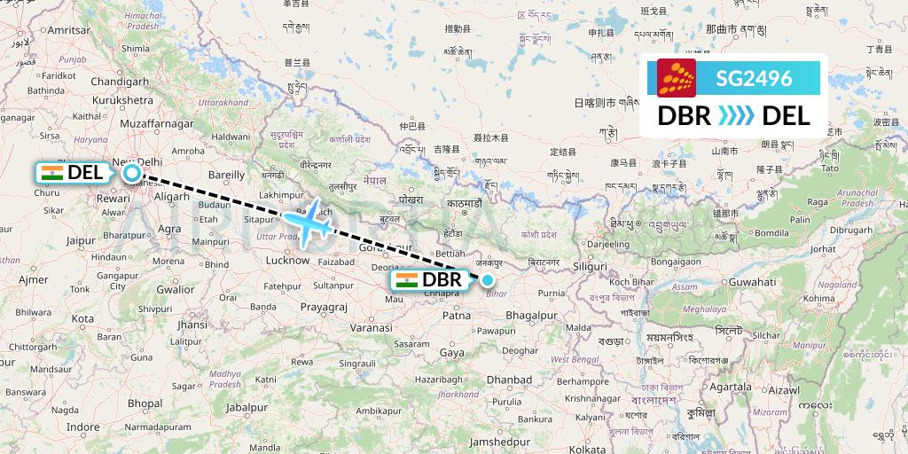 SG2496 SpiceJet Flight Map: Darbhanga to Delhi
