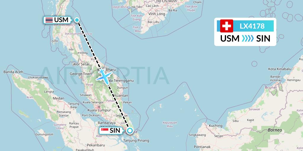 LX4178 Swiss Flight Map: Koh Samui to Singapore