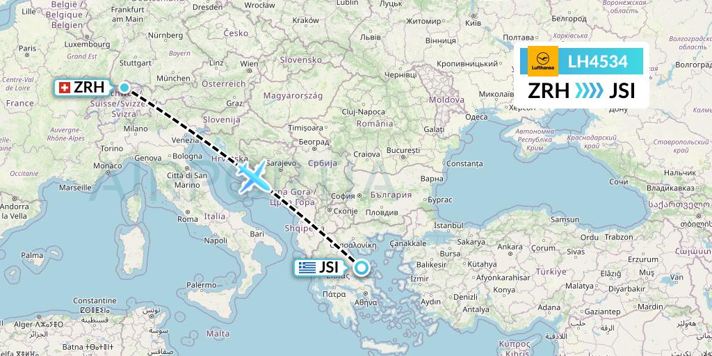 LH4534 Lufthansa Flight Map: Zurich to Skiathos