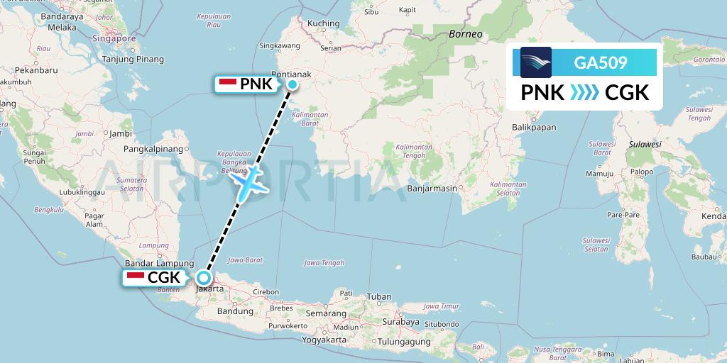GA509 Garuda Indonesia Flight Map: Pontianak to Jakarta