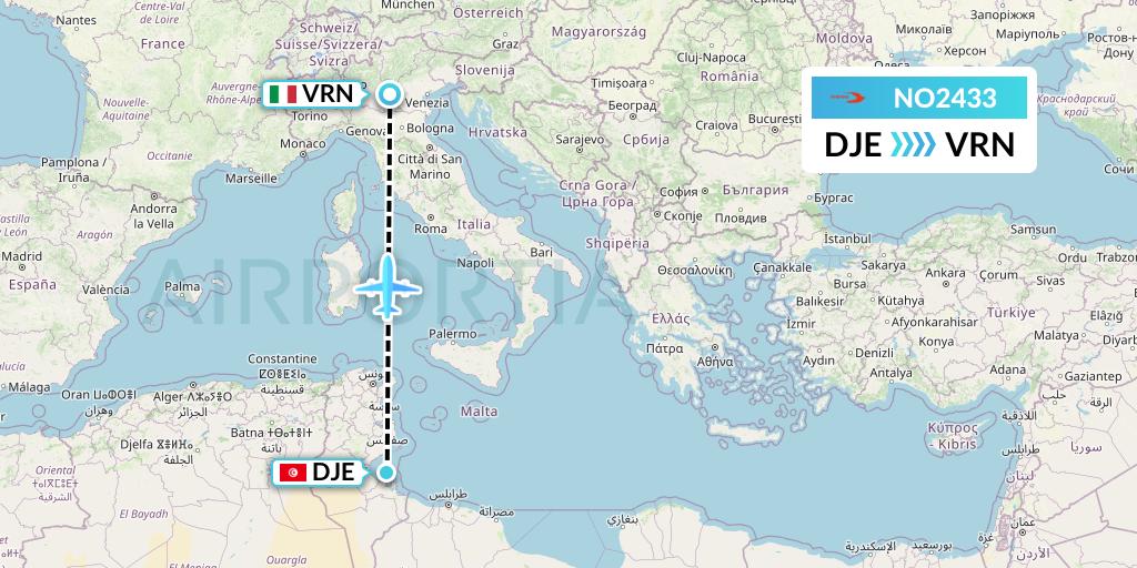 NO2433 Neos Flight Map: Djerba to Verona