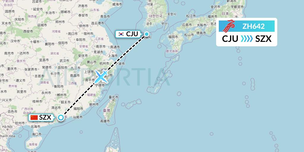 ZH642 Shenzhen Airlines Flight Map: Jeju to Shenzhen