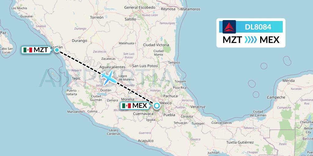 DL8084 Delta Air Lines Flight Map: Mazatlan to Mexico City