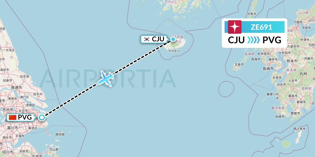 ZE691 Eastar Jet Flight Map: Jeju to Shanghai