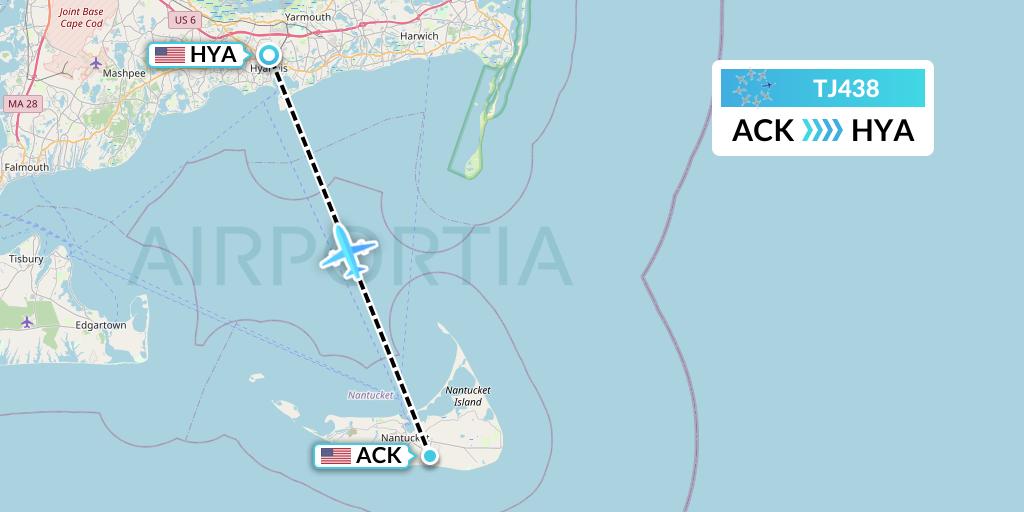 TJ438 Tradewind Aviation Flight Map: Nantucket to Hyannis