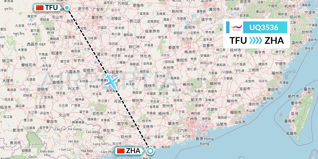 UQ3536 Urumqi Airlines Flight Map: Chengdu to Zhanjiang