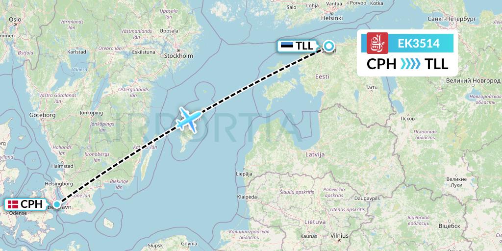 EK3514 Emirates Flight Map: Copenhagen to Tallinn