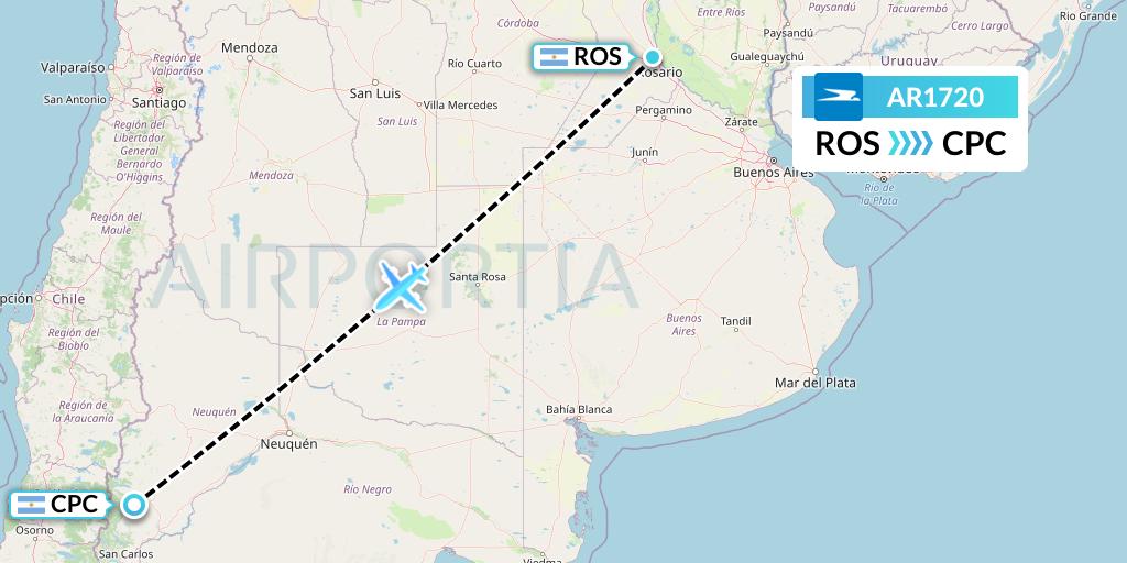AR1720 Aerolineas Argentinas Flight Map: Rosario to San Martin de los Andes