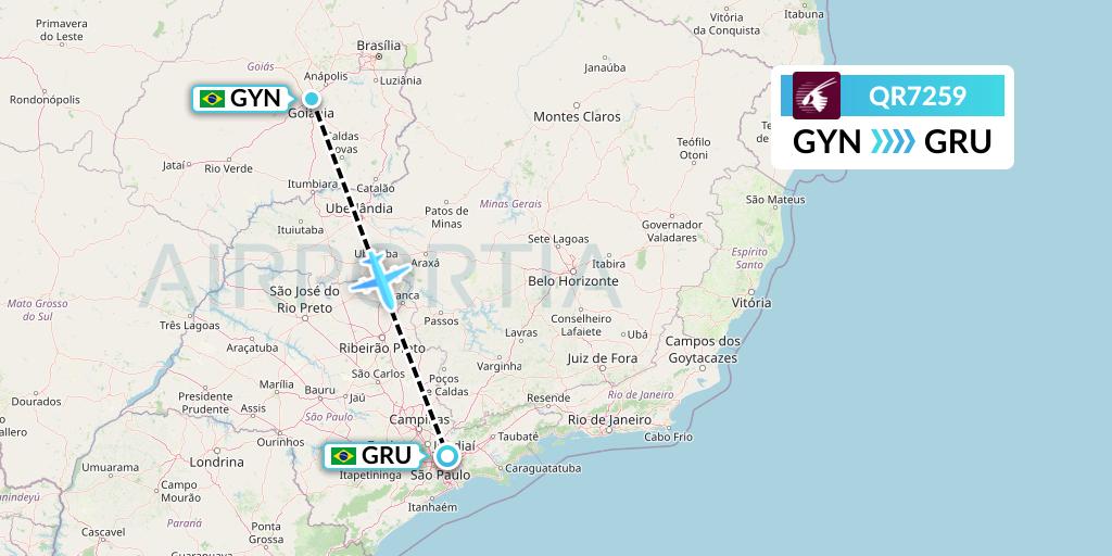 QR7259 Qatar Airways Flight Map: Goiania to Sao Paulo