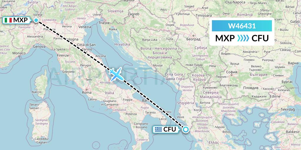W46431 Wizz Air Malta Flight Map: Milan to Corfu