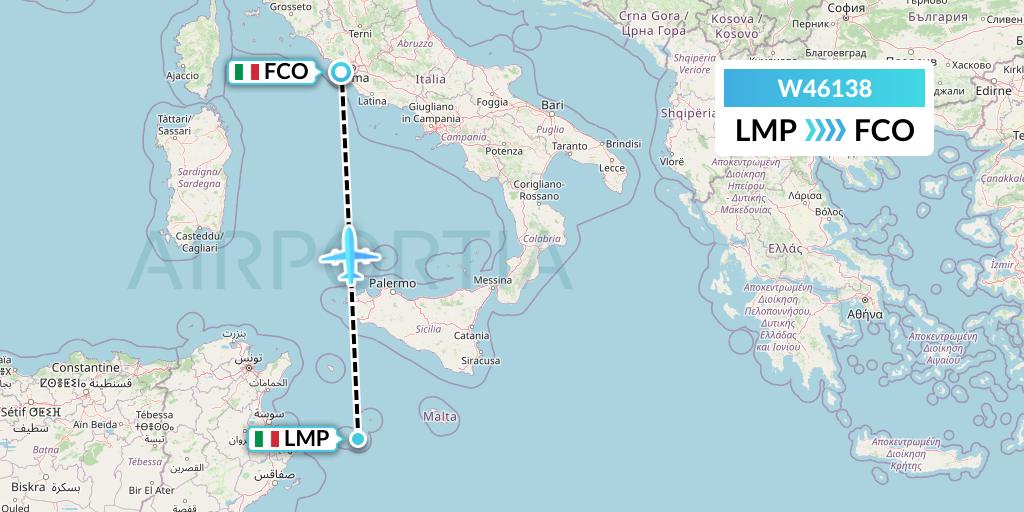 W46138 Wizz Air Malta Flight Map: Lampedusa to Rome