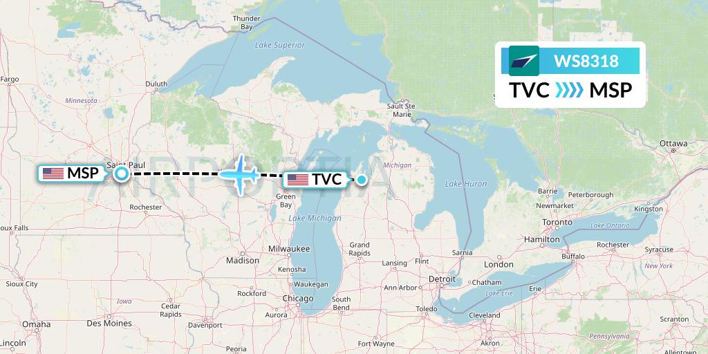 WS8318 Flight Status WestJet Traverse City to Minneapolis (WJA8318)