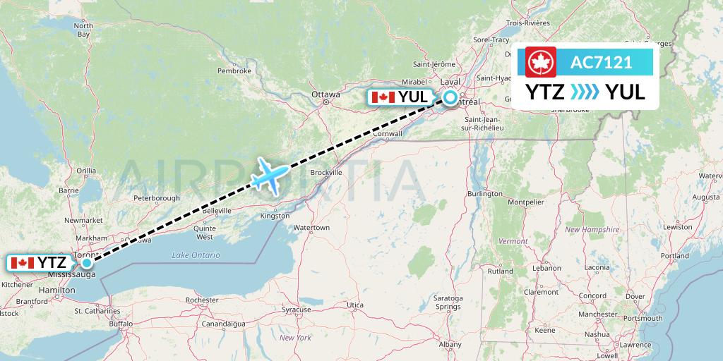 AC7121 Air Canada Flight Map: Toronto to Montreal