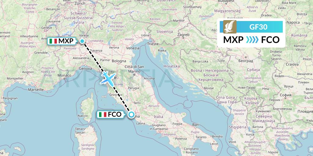 GF30 Gulf Air Flight Map: Milan to Rome