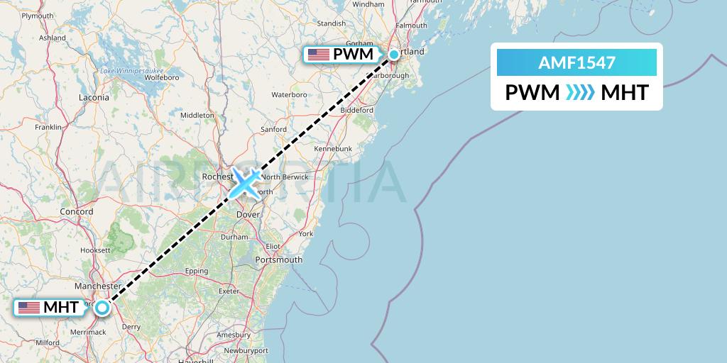 AMF1547 Ameriflight Flight Map: Portland to Manchester