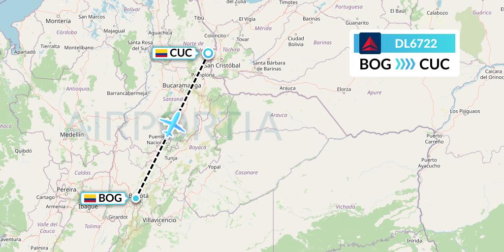 DL6722 Delta Air Lines Flight Map: Bogota to Cucuta