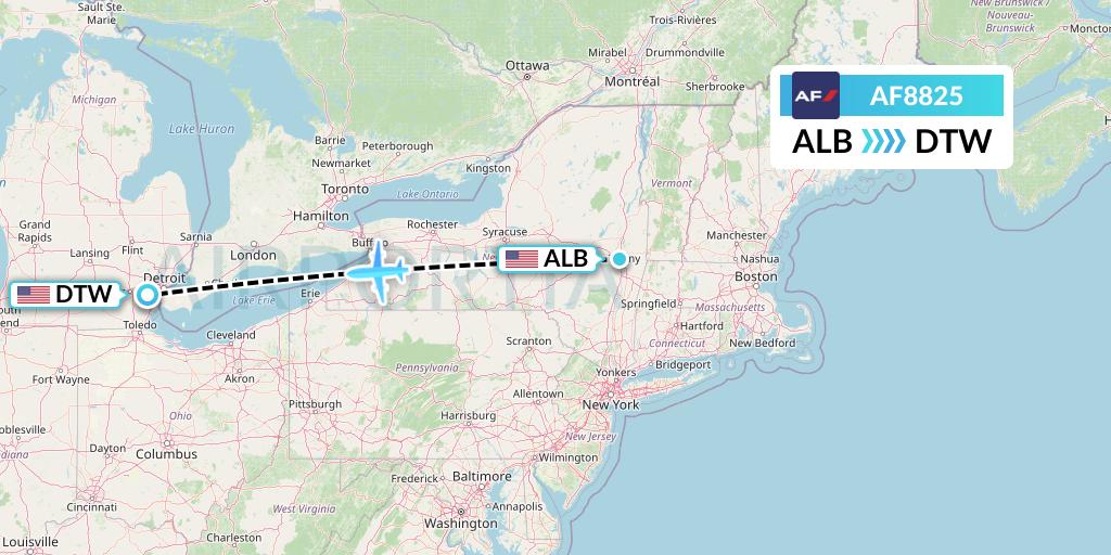 AF8825 Air France Flight Map: Albany to Detroit