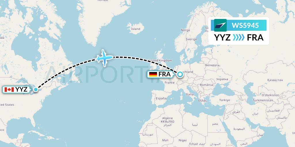 WS5945 WestJet Flight Map: Toronto to Frankfurt