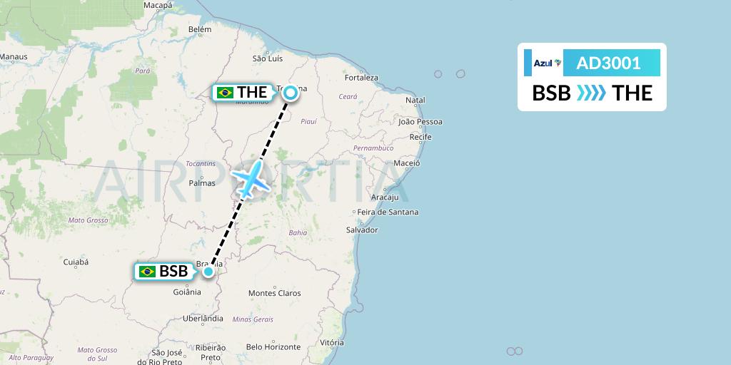 AD3001 Azul Brazilian Airlines Flight Map: Brasilia to Teresina