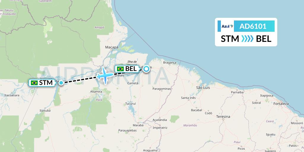 AD6101 Azul Brazilian Airlines Flight Map: Santarem to Belem