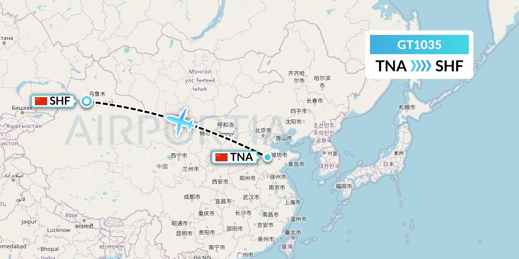 GT1035 Air Guilin Flight Map: Jinan to Shihezi