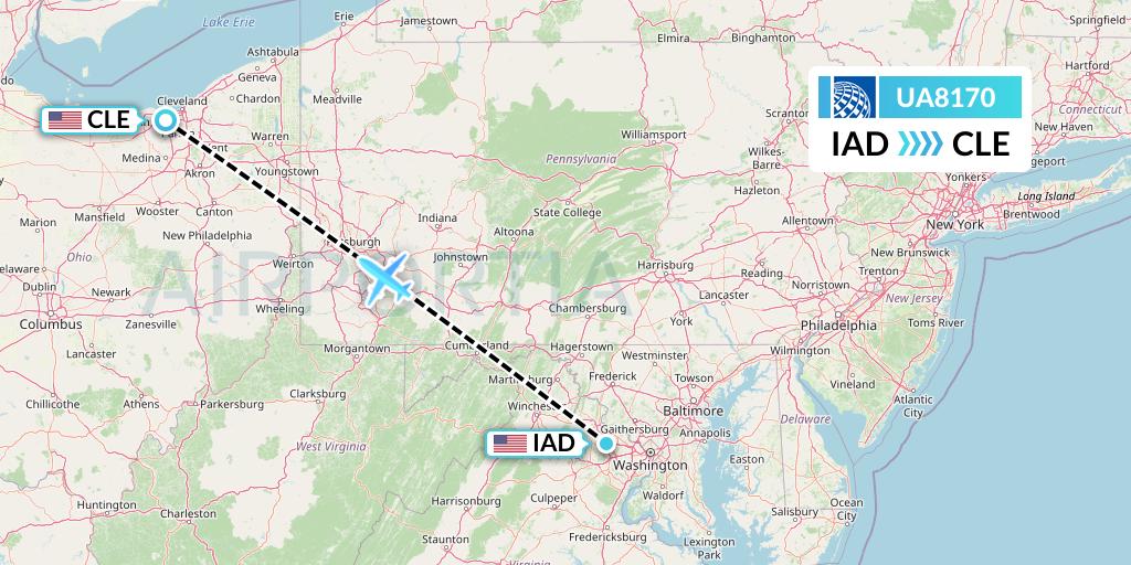 UA8170 United Airlines Flight Map: Washington to Cleveland