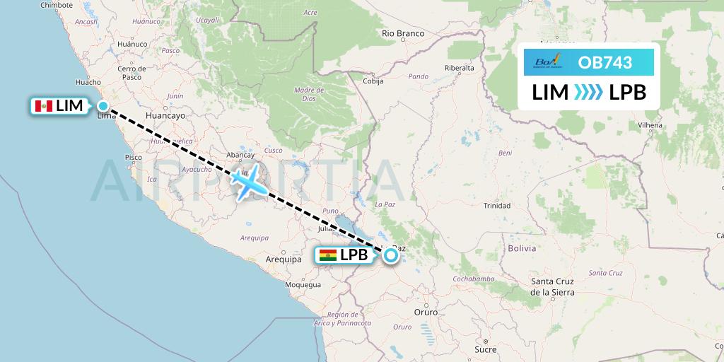 OB743 Boliviana de Aviacion Flight Map: Lima to La Paz