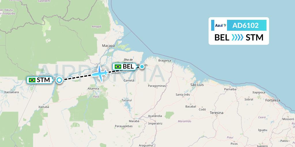 AD6102 Azul Brazilian Airlines Flight Map: Belem to Santarem