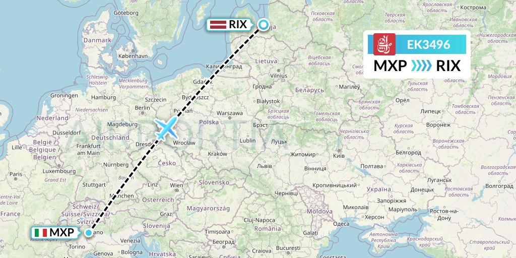 EK3496 Emirates Flight Map: Milan to Riga