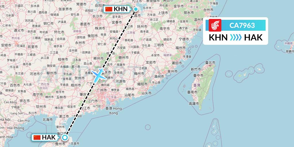 CA7963 Air China Flight Map: Nanchang to Haikou