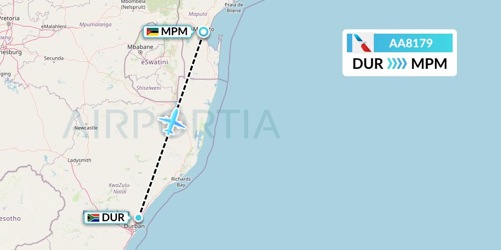 AA8179 American Airlines Flight Map: Durban to Maputo
