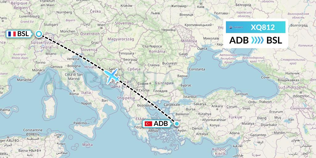 XQ812 SunExpress Flight Map: Izmir to Basel