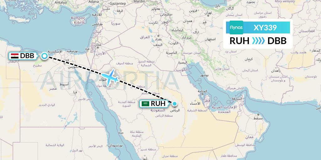 XY339 Flynas Flight Map: Riyadh to El Alamein