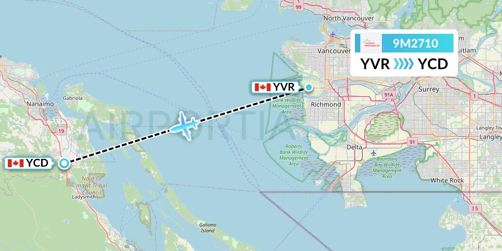 9M2710 Central Mountain Air Flight Map: Vancouver to Nanaimo