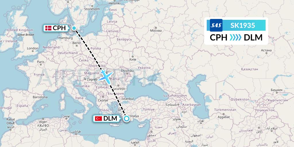 SK1935 SAS Flight Map: Copenhagen to Dalaman