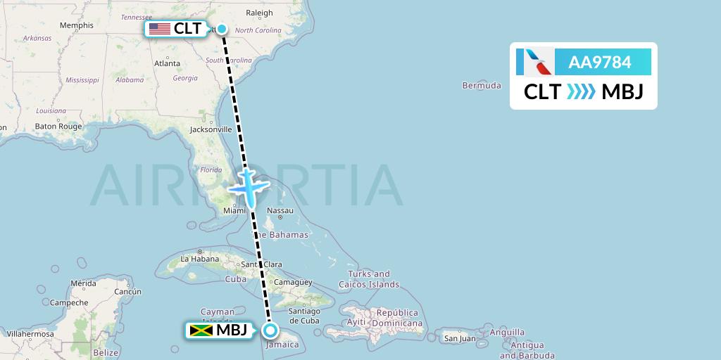AA9784 American Airlines Flight Map: Charlotte to Montego Bay