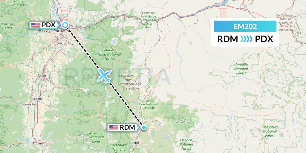 EM202 Empire Airlines Flight Map: Redmond to Portland