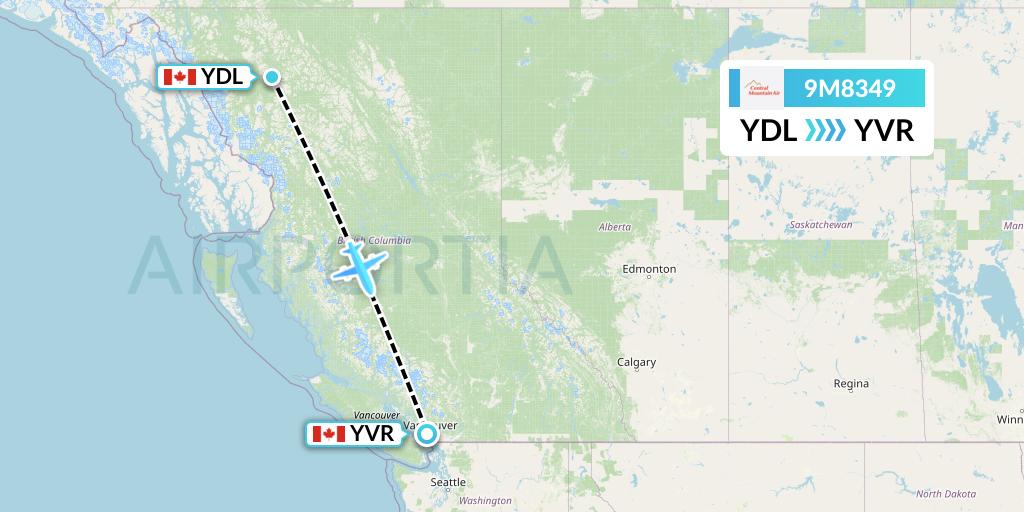 9M8349 Central Mountain Air Flight Map: Dease Lake to Vancouver