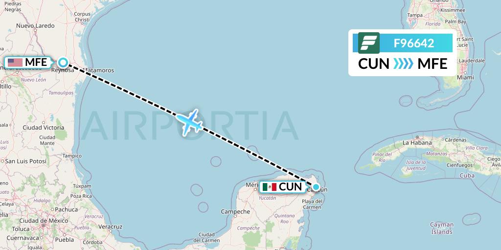 F96642 Frontier Airlines Flight Map: Cancun to McAllen