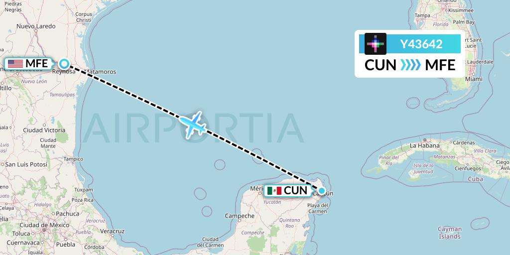 Y43642 Volaris Flight Map: Cancun to McAllen