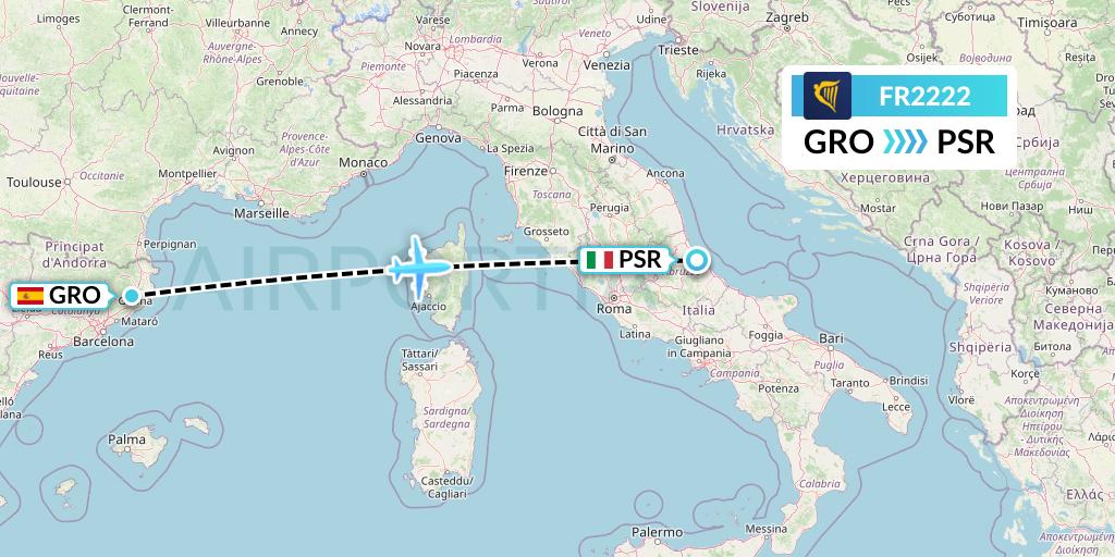 FR2222 Ryanair Flight Map: Girona to Pescara
