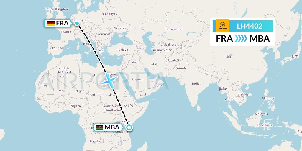 LH4402 Lufthansa Flight Map: Frankfurt to Mombasa