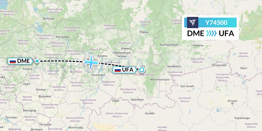 Y74500 NordStar Flight Map: Moscow to Ufa