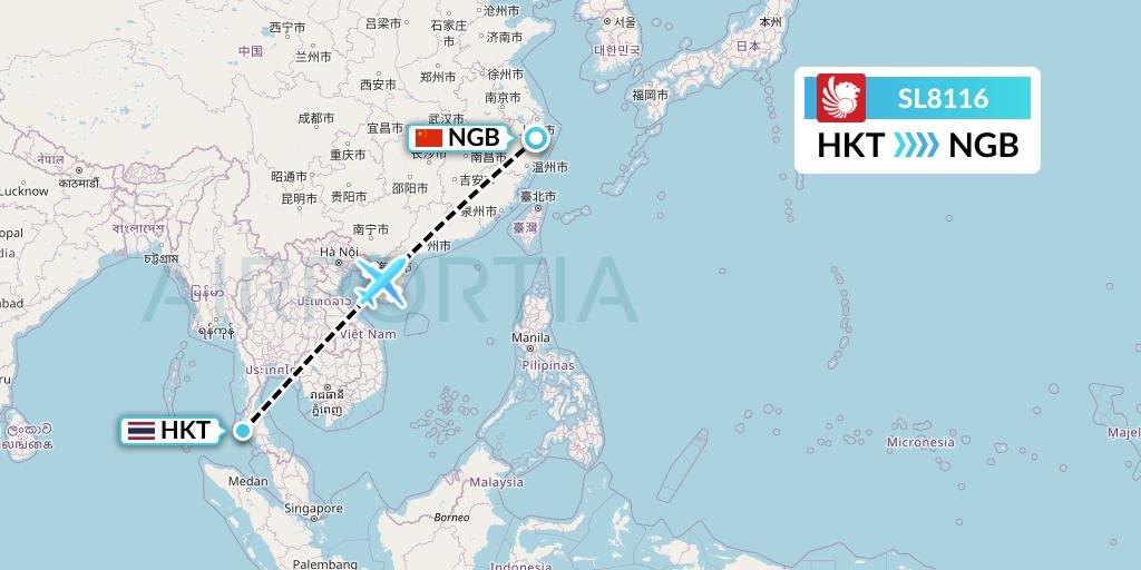SL8116 Thai Lion Air Flight Map: Phuket to Ningbo